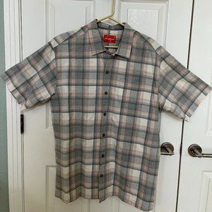 Tommy Bahama Gray Green Pink Plaid Short Sleeve Shirt